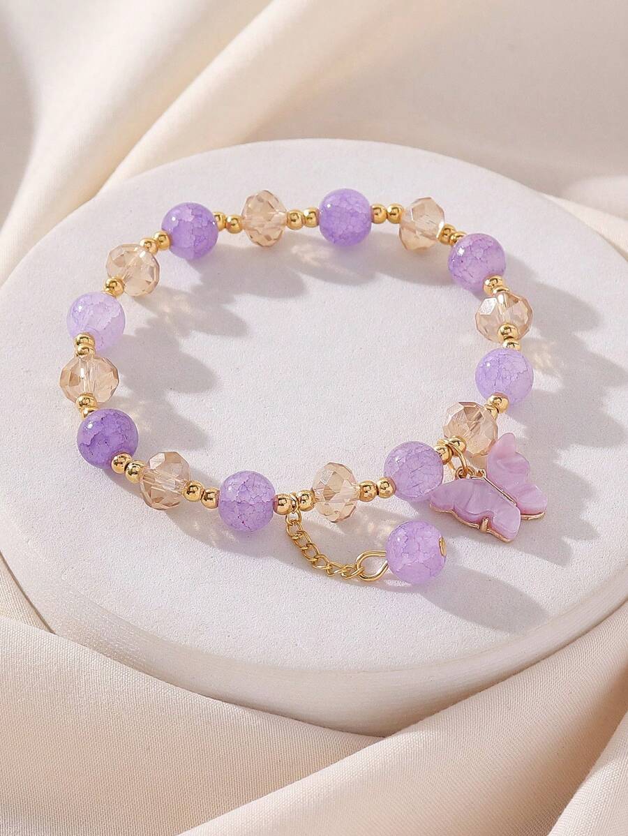 Y2K Beaded Acrylic Butterfly Bracelet – Elastic Cute Jewelry for Women’s Daily Wear & Gifting