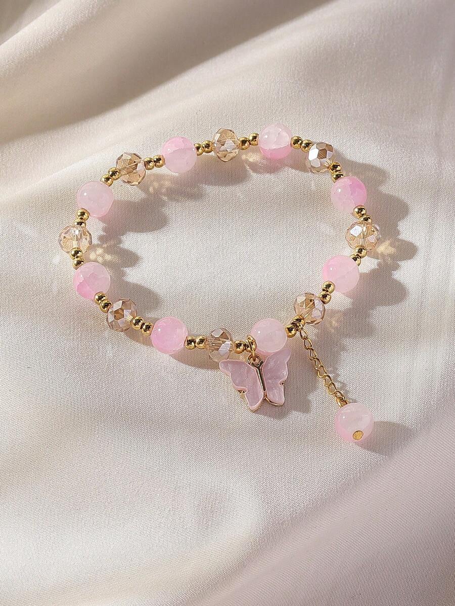Y2K Beaded Acrylic Butterfly Bracelet – Elastic Cute Jewelry for Women’s Daily Wear & Gifting