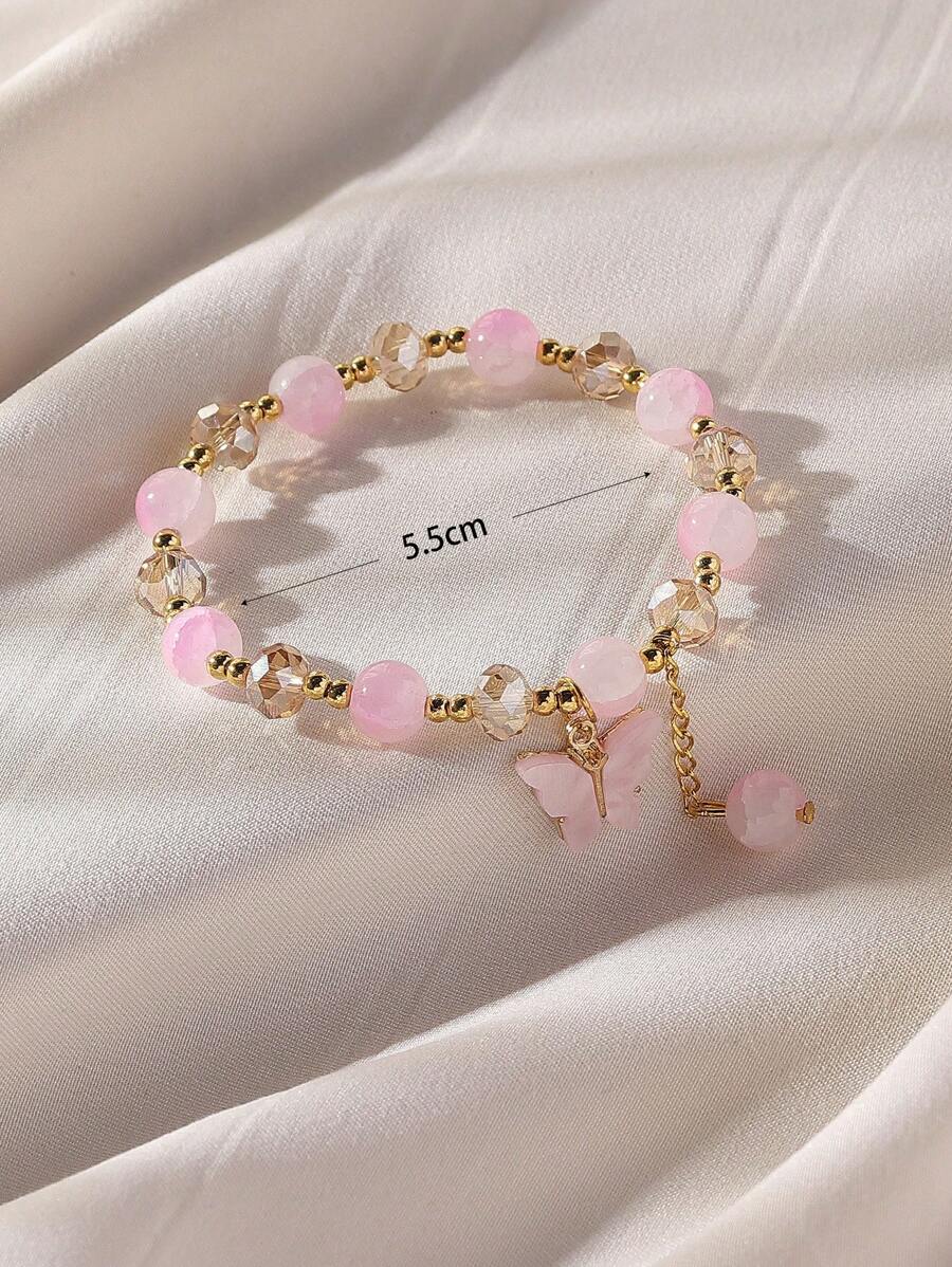 Y2K Beaded Acrylic Butterfly Bracelet – Elastic Cute Jewelry for Women’s Daily Wear & Gifting