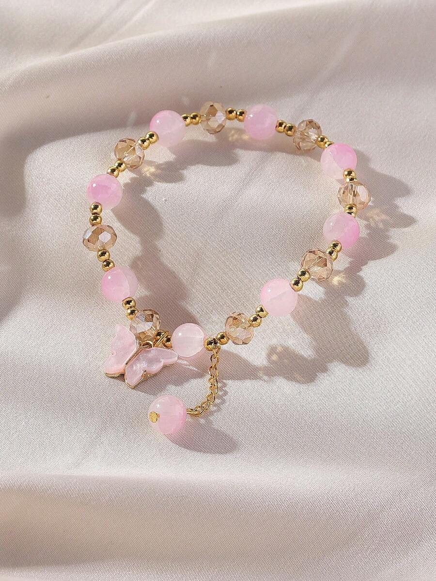 Y2K Beaded Acrylic Butterfly Bracelet – Elastic Cute Jewelry for Women’s Daily Wear & Gifting