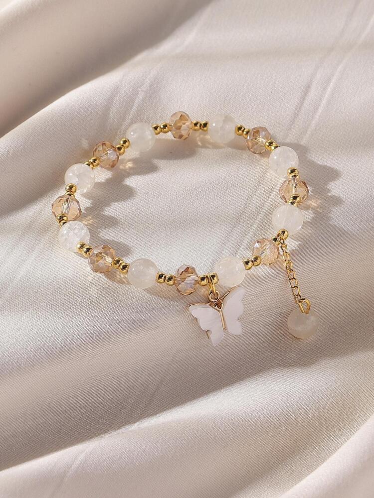 Y2K Beaded Acrylic Butterfly Bracelet – Elastic Cute Jewelry for Women’s Daily Wear & Gifting
