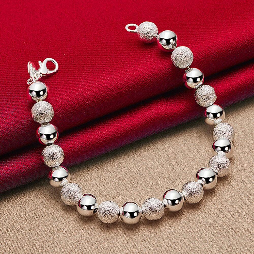 Silver Plated Matte Bead Bracelet – 8mm Smooth Chain Jewelry for Men & Women’s Daily Wear