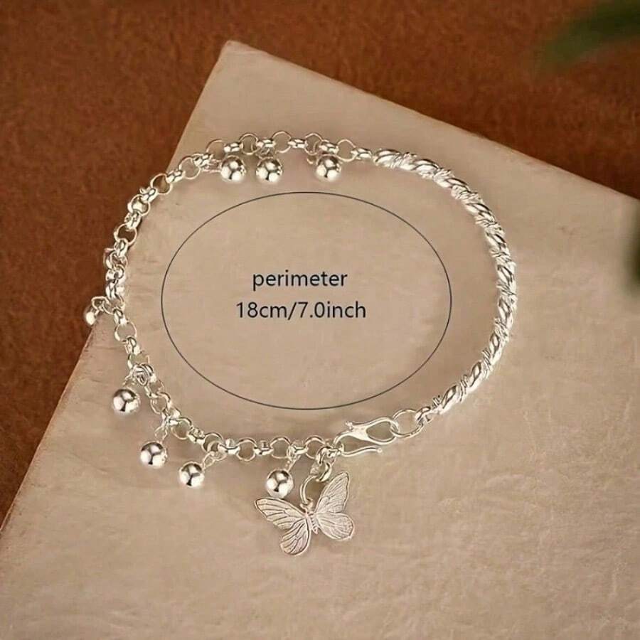 925 Silver Plated Butterfly Bell Bracelet – Cute Dainty Jewelry for Daily Wear, Vacation & Parties