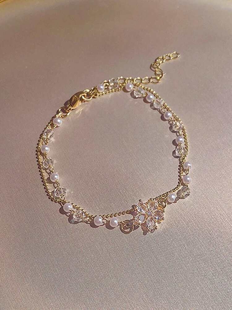 Elegant Sparkling Flower Bracelet – Delicate Chain Jewelry for Women & Girls, Perfect Gift for Her