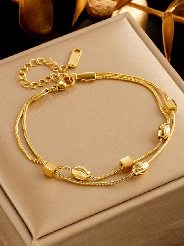 1pc Unique Geometric Asymmetrical Stainless Steel Layered Chain Bracelet Minimalist Daily Wear Accessory