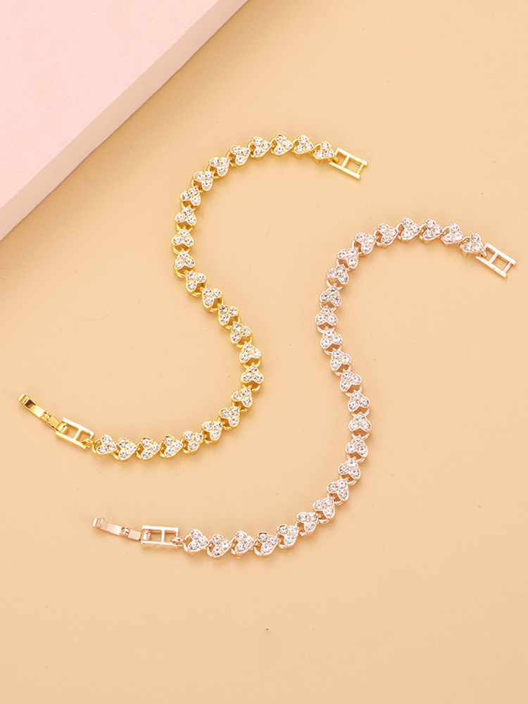 2-Color Heart Crystal Cuff Bracelet – Diamond Plated Gold & Silver Bangle for Women/Girls