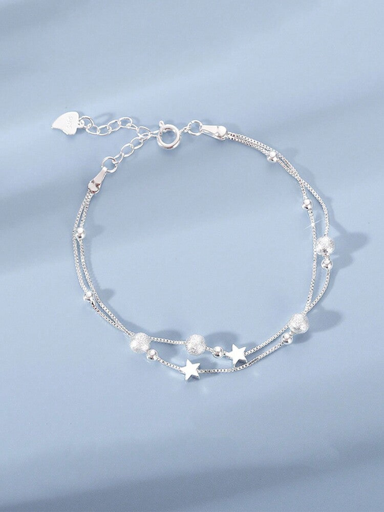 Minimalist Double Layer Star Bracelet – Dainty Lucky Bead Design with Lobster & Round Clasp