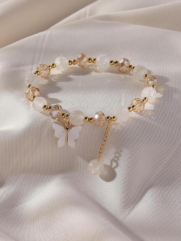 Y2K Beaded Acrylic Butterfly Bracelet – Elastic Cute Jewelry for Women’s Daily Wear & Gifting