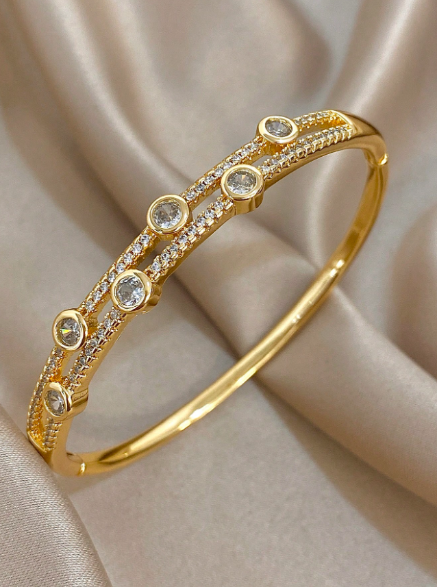 1pc Vintage Luxury Stackable Bangle Bracelet 14K Gold Plated Copper Women’s Daily Party Jewelry Gift