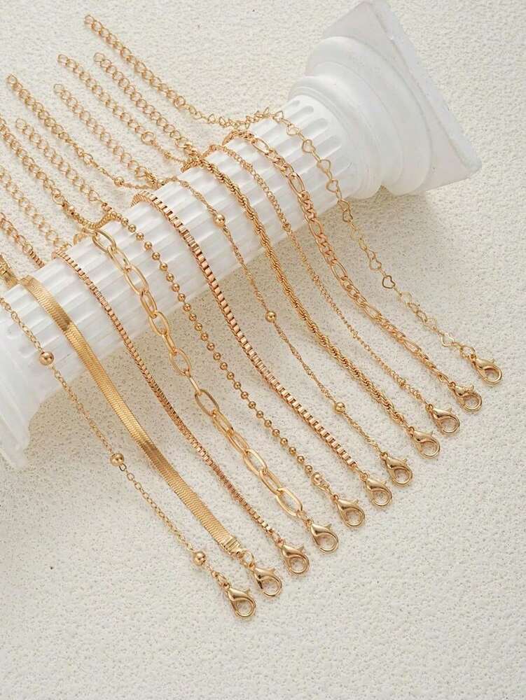 11-Piece Heart Bead & Snake Chain Bracelet Set – Fashion Jewelry for Daily Wear, Parties & Gifting