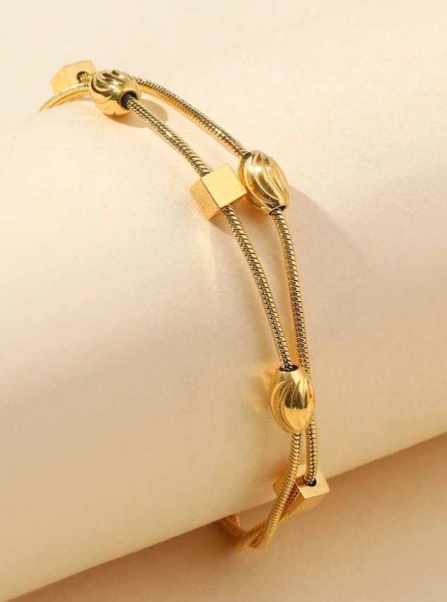 1pc Unique Geometric Asymmetrical Stainless Steel Layered Chain Bracelet Minimalist Daily Wear Accessory