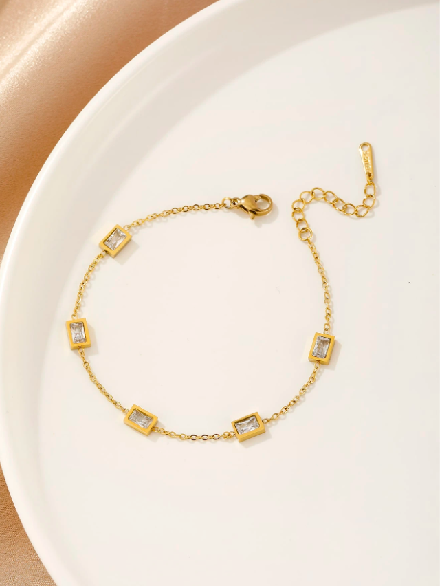 1pc Chain Link Square Cubic Zirconia Bracelet Luxury Fashion Women’s Jewelry Gift Accessory