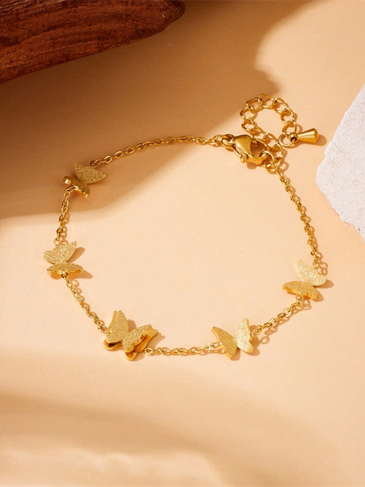 Gold-Plated Stainless Steel Butterfly Bracelet – Pendant Chain Design for Women’s Fashion Jewelry