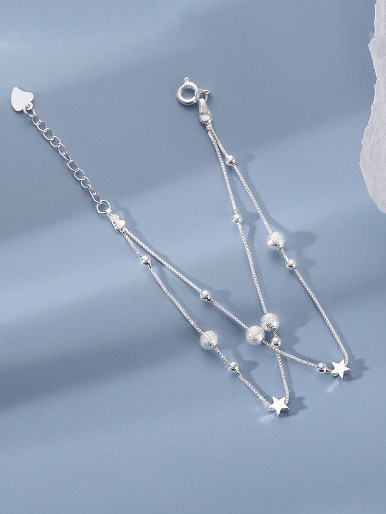 Minimalist Double Layer Star Bracelet – Dainty Lucky Bead Design with Lobster & Round Clasp