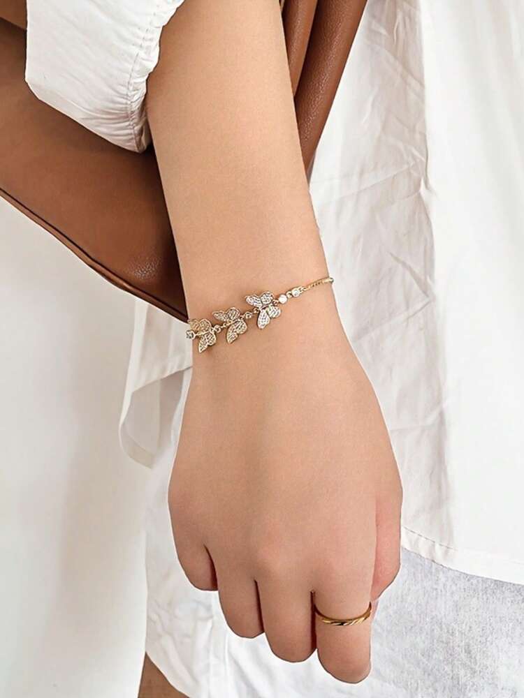 14K Gold-Plated Butterfly Bracelet – Adjustable Rhinestone Luxury Jewelry for Women’s Fashion