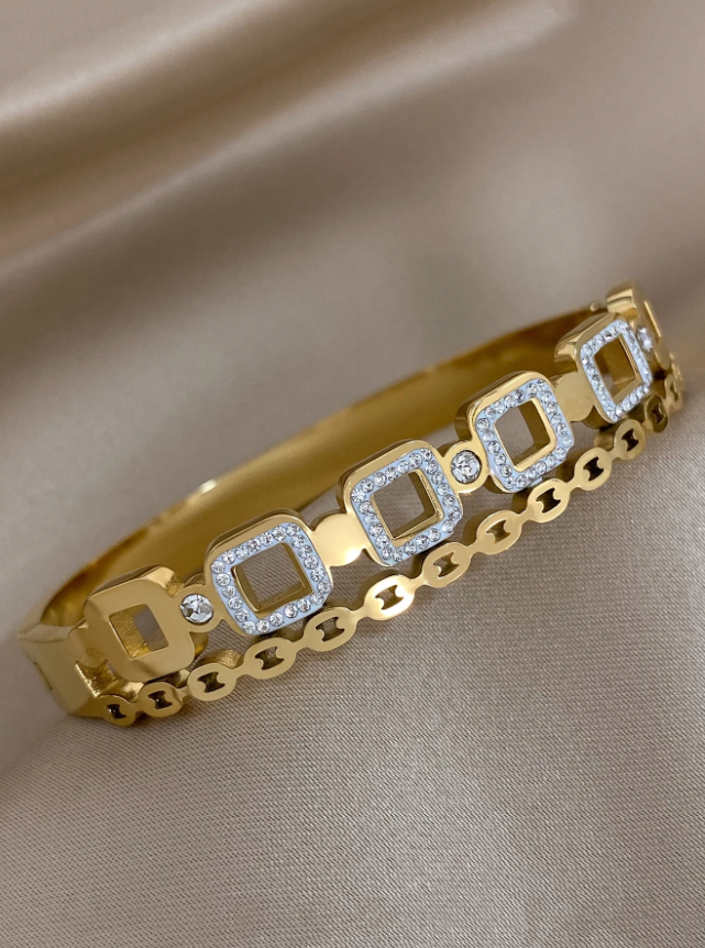 1pc Tennis Stainless Steel Cuff Bracelet with Rhinestone Cubic Zirconia Bangle Party Jewelry Gift