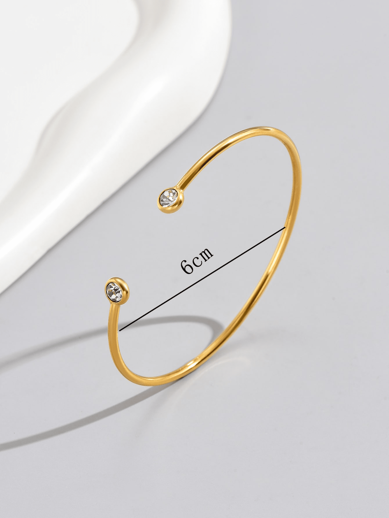 Japanese Korean Style Open Stainless Steel Bracelet With Two Diamond Accents, Simple Light Luxury Jewelry For Women, Perfect For Daily Wear