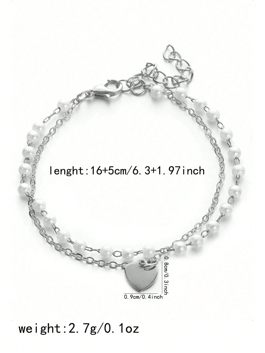 Faux Pearl Decor Heart Charm Bracelet – Elegant Jewelry For Women, Perfect Gift For Mom Or Valentine’s Day