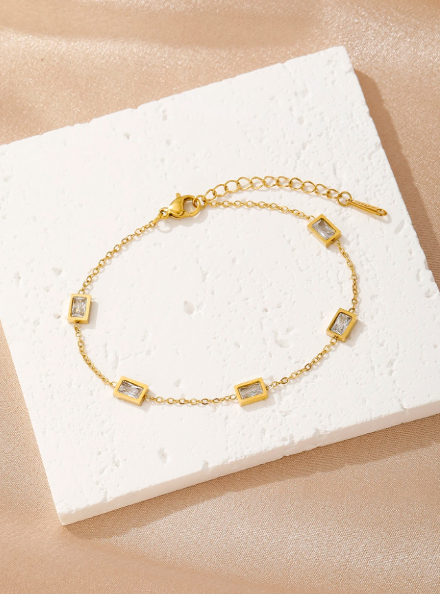 1pc Chain Link Square Cubic Zirconia Bracelet Luxury Fashion Women’s Jewelry Gift Accessory