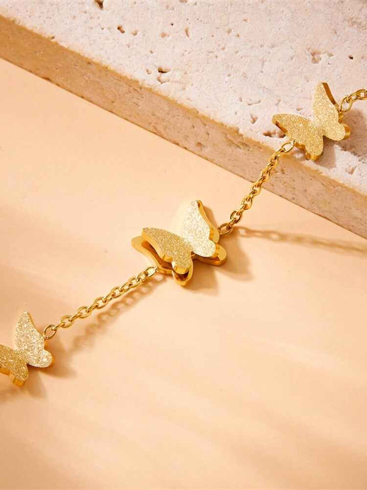 Gold-Plated Stainless Steel Butterfly Bracelet – Pendant Chain Design for Women’s Fashion Jewelry