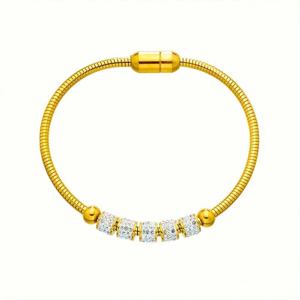 Golden Stainless Steel Cylinder Bracelet – Unisex Elegant Jewelry for Daily Wear & Special Occasions
