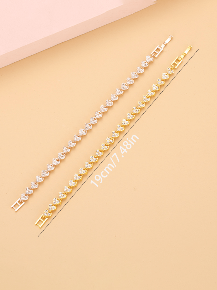 2-Color Heart Crystal Cuff Bracelet – Diamond Plated Gold & Silver Bangle for Women/Girls