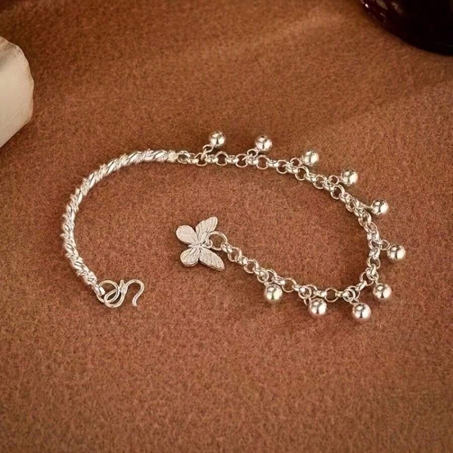 925 Silver Plated Butterfly Bell Bracelet – Cute Dainty Jewelry for Daily Wear, Vacation & Parties