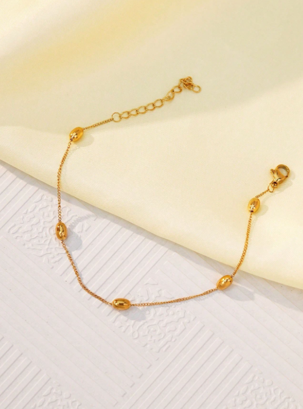 Minimalist 18K Gold Plated Stainless Steel Bracelet with Elliptical Beads Stylish Gift for Women & Mothers