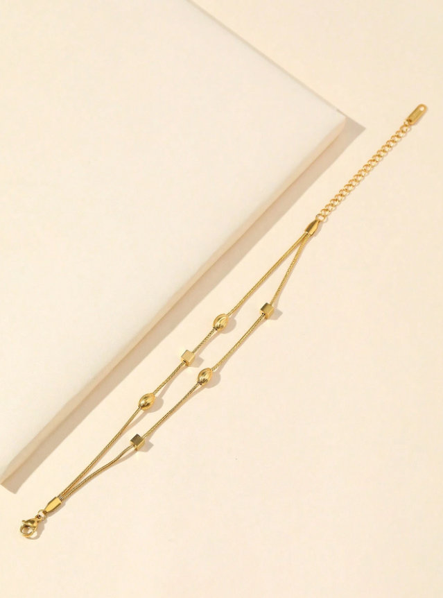 1pc Unique Geometric Asymmetrical Stainless Steel Layered Chain Bracelet Minimalist Daily Wear Accessory