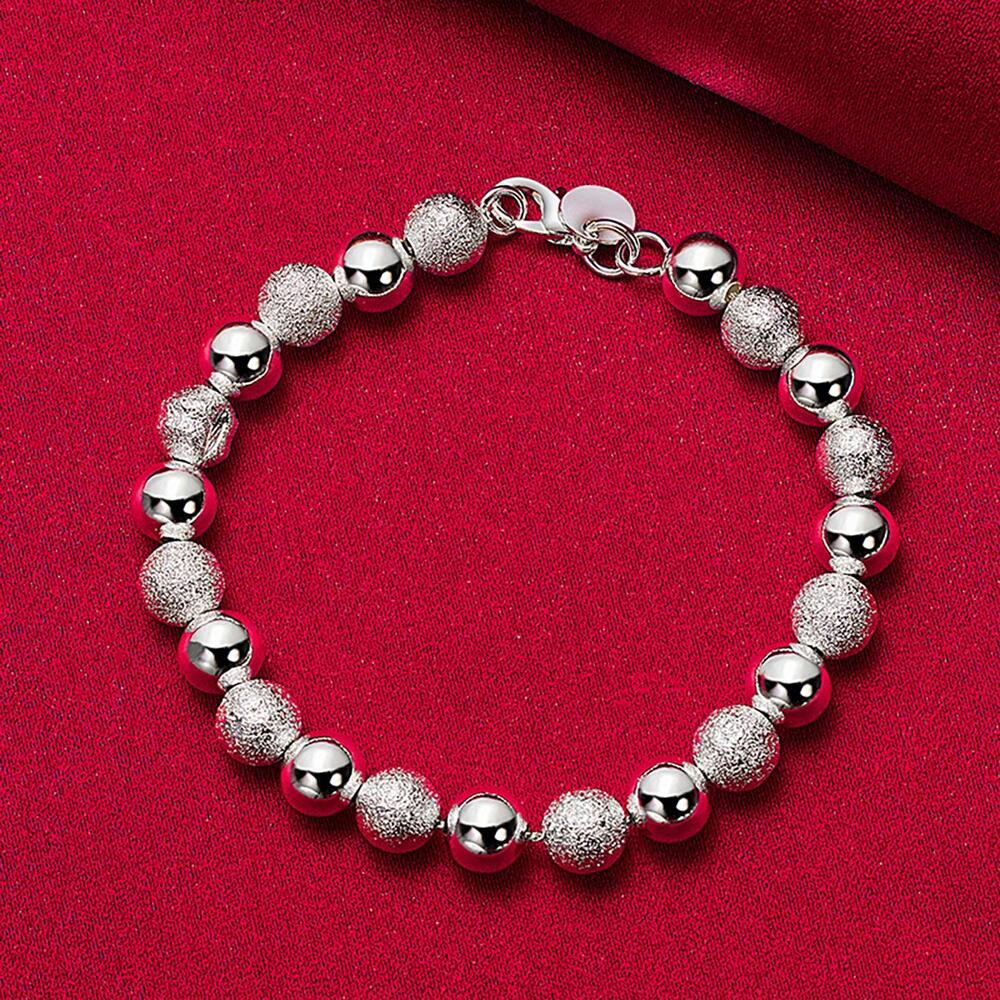 Silver Plated Matte Bead Bracelet – 8mm Smooth Chain Jewelry for Men & Women’s Daily Wear