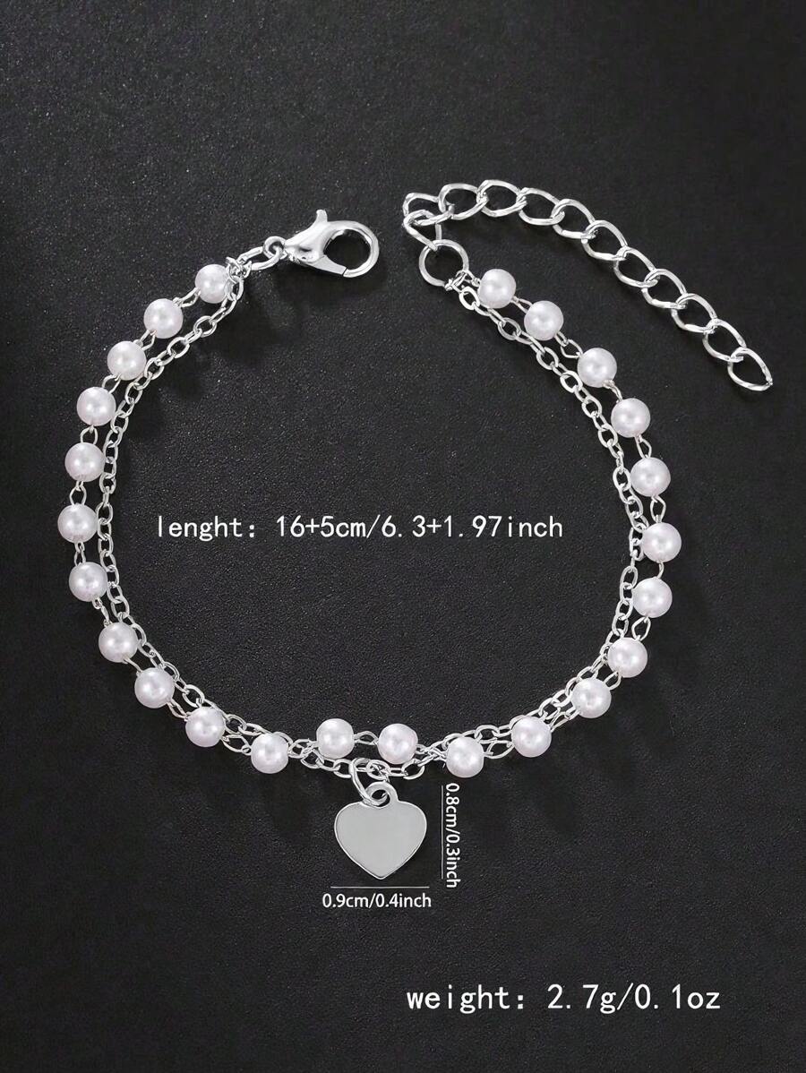 Faux Pearl Decor Heart Charm Bracelet – Elegant Jewelry For Women, Perfect Gift For Mom Or Valentine’s Day