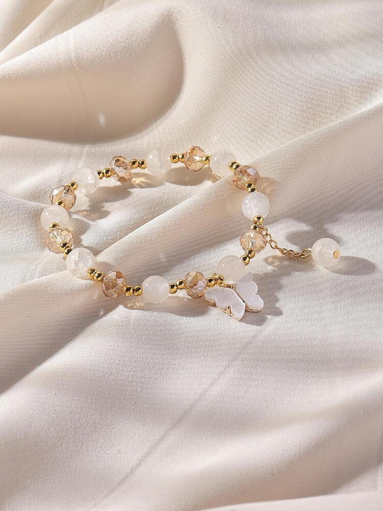 Y2K Beaded Acrylic Butterfly Bracelet – Elastic Cute Jewelry for Women’s Daily Wear & Gifting