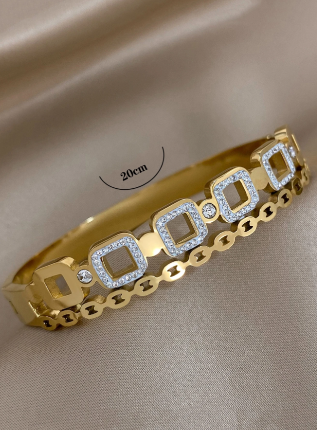 1pc Tennis Stainless Steel Cuff Bracelet with Rhinestone Cubic Zirconia Bangle Party Jewelry Gift