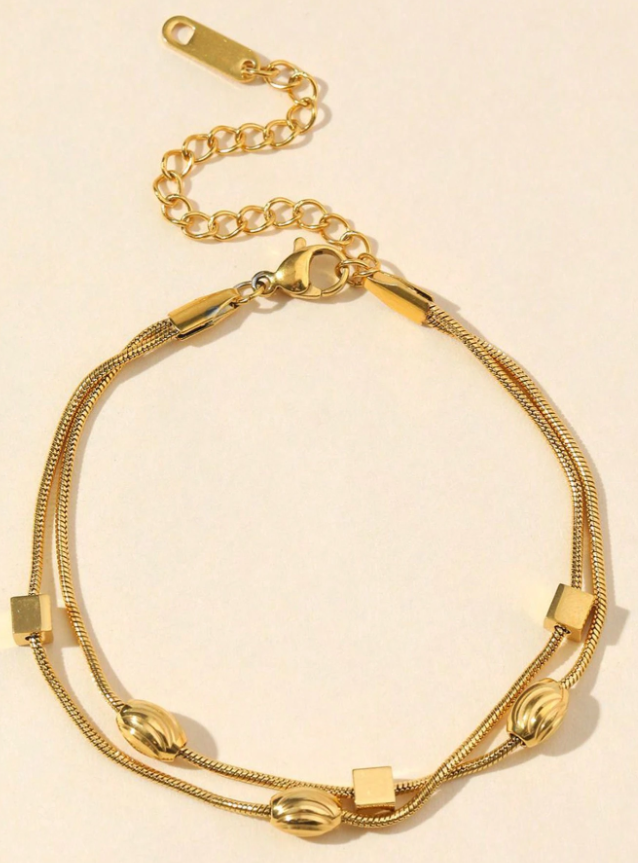 1pc Unique Geometric Asymmetrical Stainless Steel Layered Chain Bracelet Minimalist Daily Wear Accessory