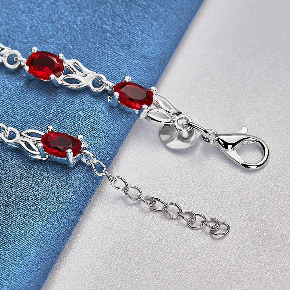 925 Sterling Silver Red Zirconia Bracelet – Elegant Simple Jewelry for Women’s Daily Wear & Parties