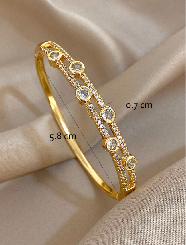 1pc Vintage Luxury Stackable Bangle Bracelet 14K Gold Plated Copper Women’s Daily Party Jewelry Gift