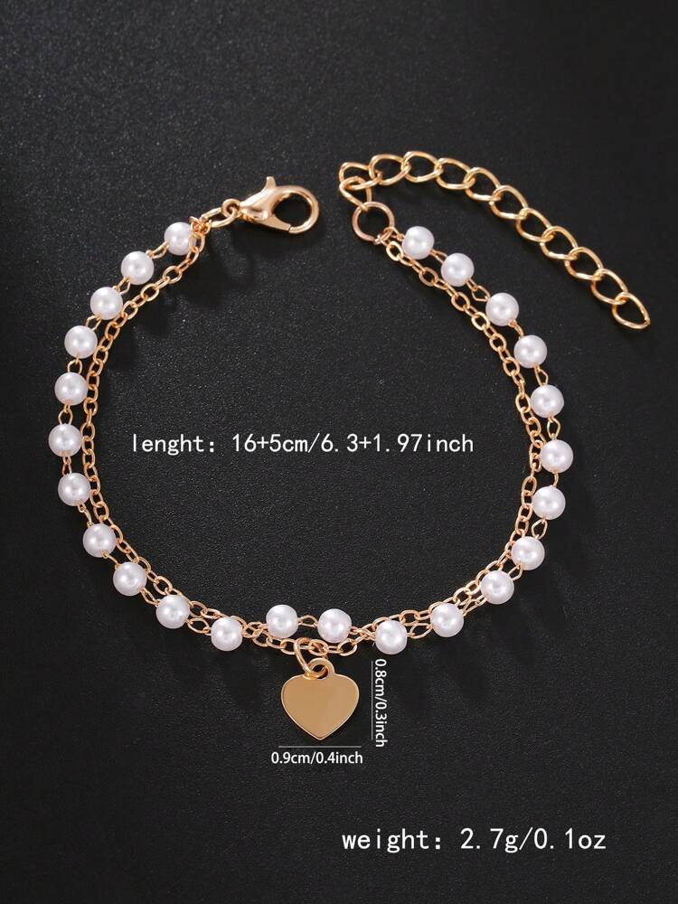 Faux Pearl Decor Heart Charm Bracelet – Elegant Jewelry For Women, Perfect Gift For Mom Or Valentine’s Day