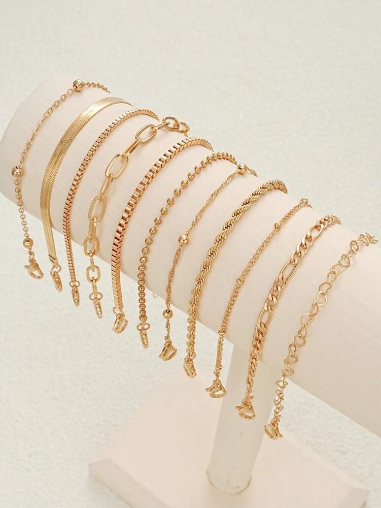 11-Piece Heart Bead & Snake Chain Bracelet Set – Fashion Jewelry for Daily Wear, Parties & Gifting