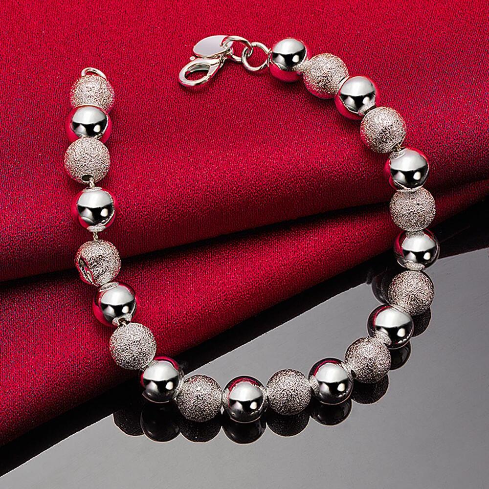 Silver Plated Matte Bead Bracelet – 8mm Smooth Chain Jewelry for Men & Women’s Daily Wear