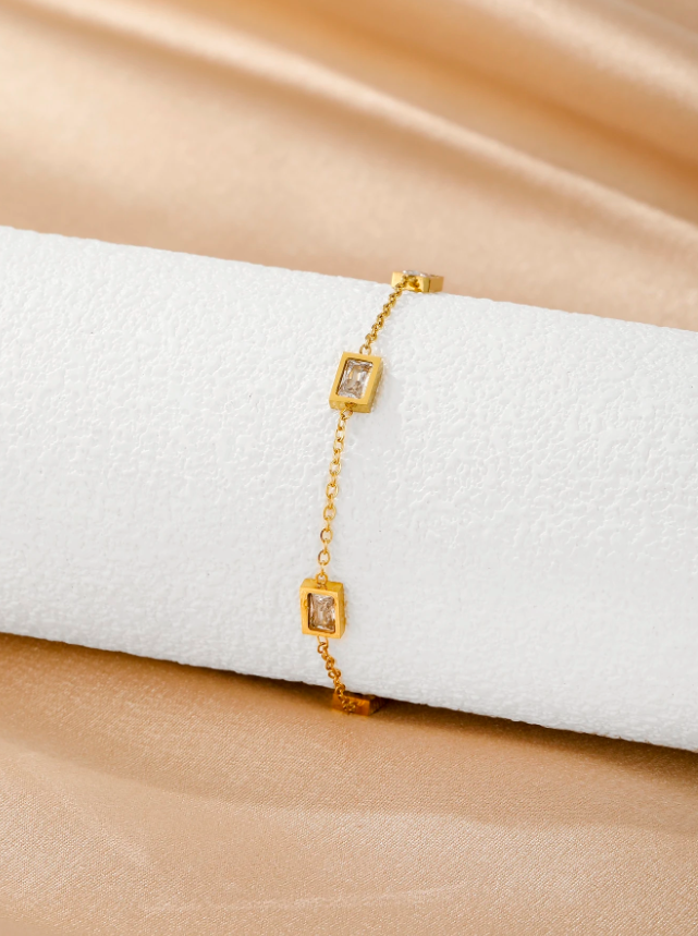 1pc Chain Link Square Cubic Zirconia Bracelet Luxury Fashion Women’s Jewelry Gift Accessory