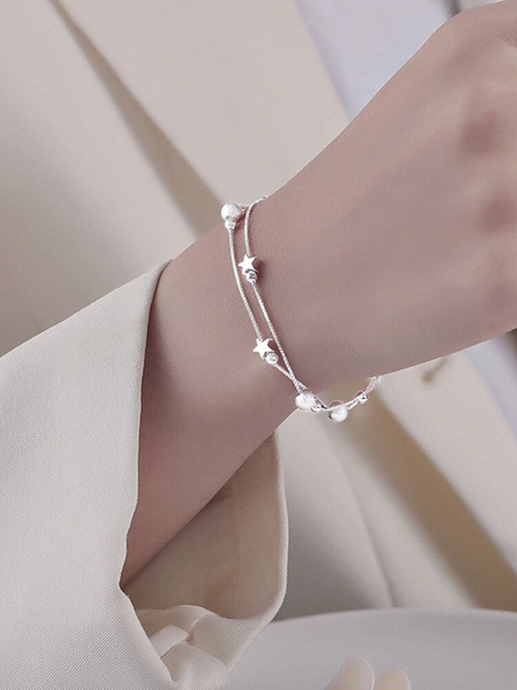 Minimalist Double Layer Star Bracelet – Dainty Lucky Bead Design with Lobster & Round Clasp