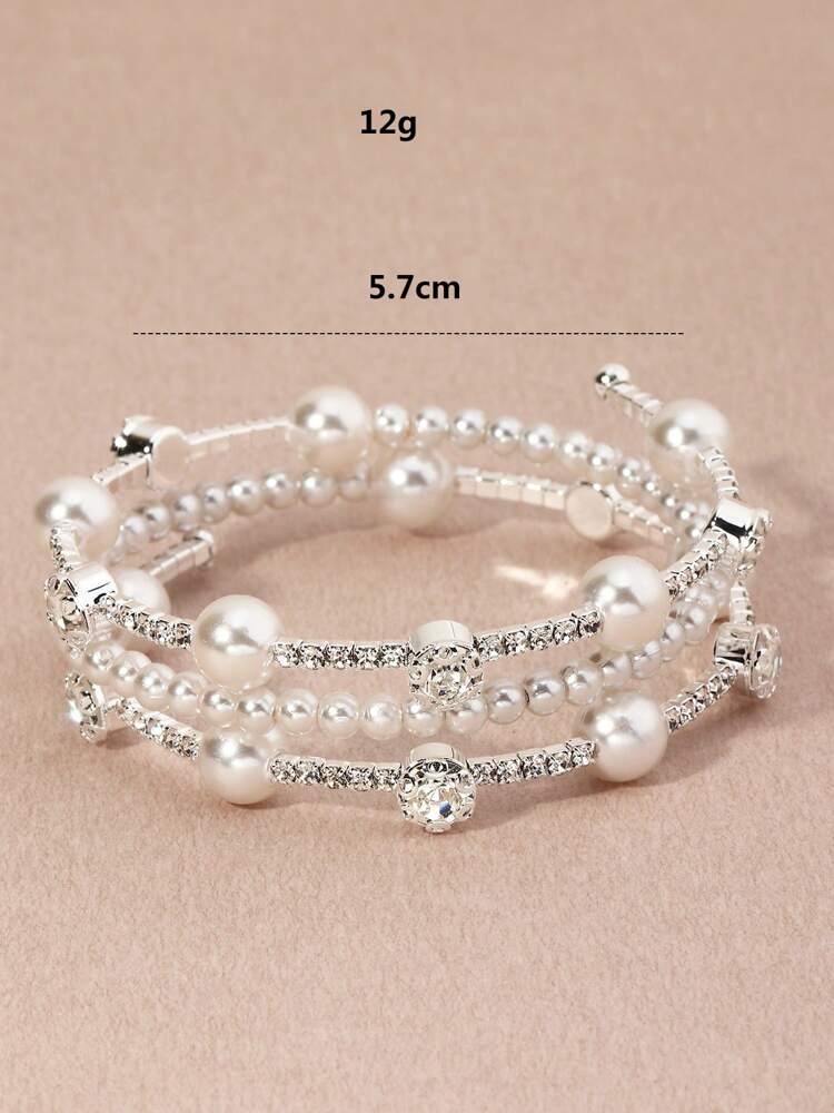 Girls' Elegant Rhinestone Pearl Bangle – Faux Pearl Luxury Bracelet for Kids