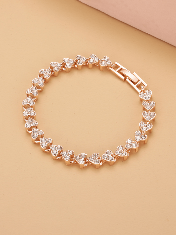 2-Color Heart Crystal Cuff Bracelet – Diamond Plated Gold & Silver Bangle for Women/Girls