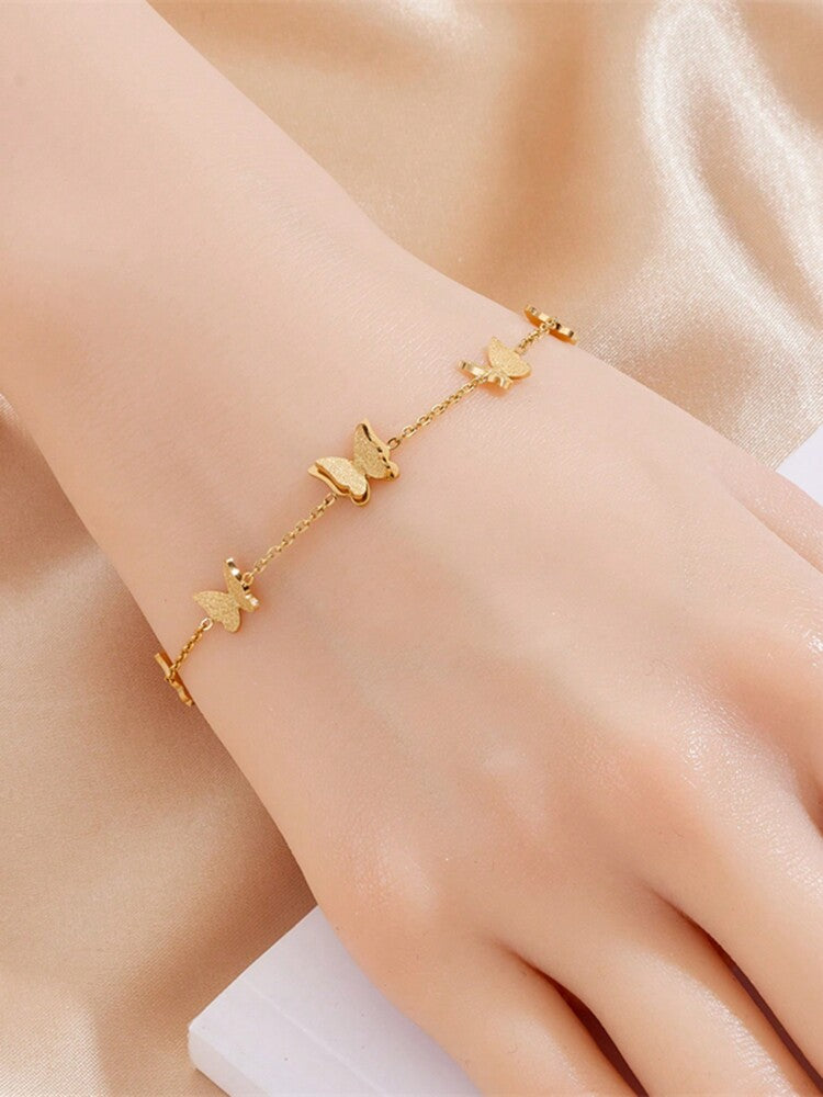 Gold-Plated Stainless Steel Butterfly Bracelet – Pendant Chain Design for Women’s Fashion Jewelry