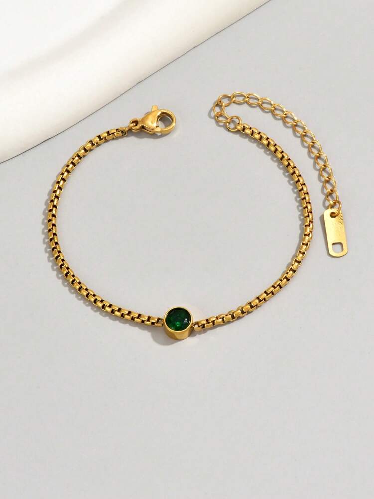 18K Gold Plated Stainless Steel Bracelet With Green Stone, Minimalist Lucky Charm Jewelry For Women, Perfect For Daily Wear, Gifts For Mom, Sister, Or Valentine’s Day