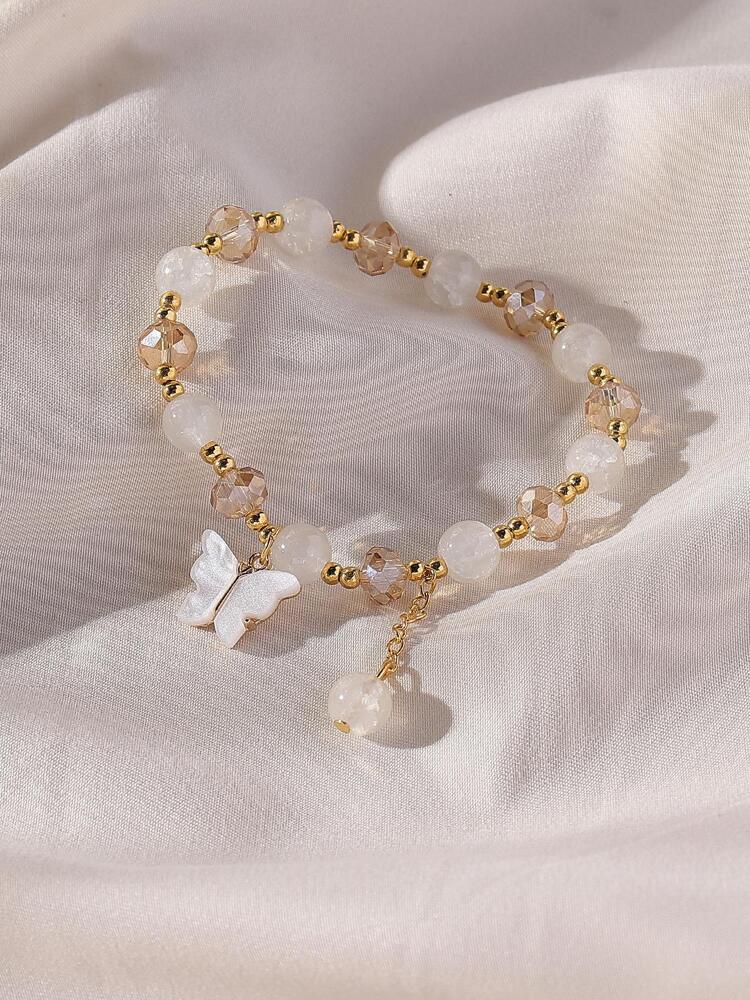 Y2K Beaded Acrylic Butterfly Bracelet – Elastic Cute Jewelry for Women’s Daily Wear & Gifting