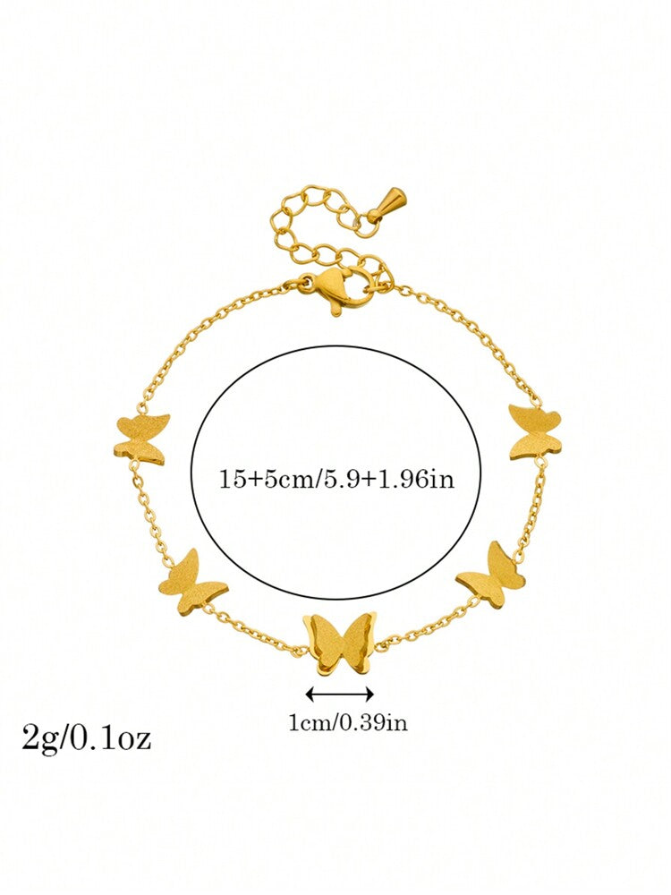 Gold-Plated Stainless Steel Butterfly Bracelet – Pendant Chain Design for Women’s Fashion Jewelry