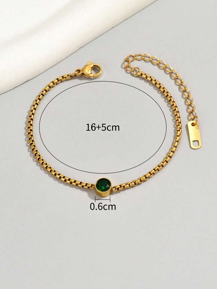 18K Gold Plated Stainless Steel Bracelet With Green Stone, Minimalist Lucky Charm Jewelry For Women, Perfect For Daily Wear, Gifts For Mom, Sister, Or Valentine’s Day