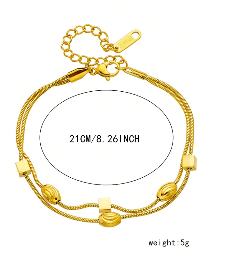 1pc Unique Geometric Asymmetrical Stainless Steel Layered Chain Bracelet Minimalist Daily Wear Accessory