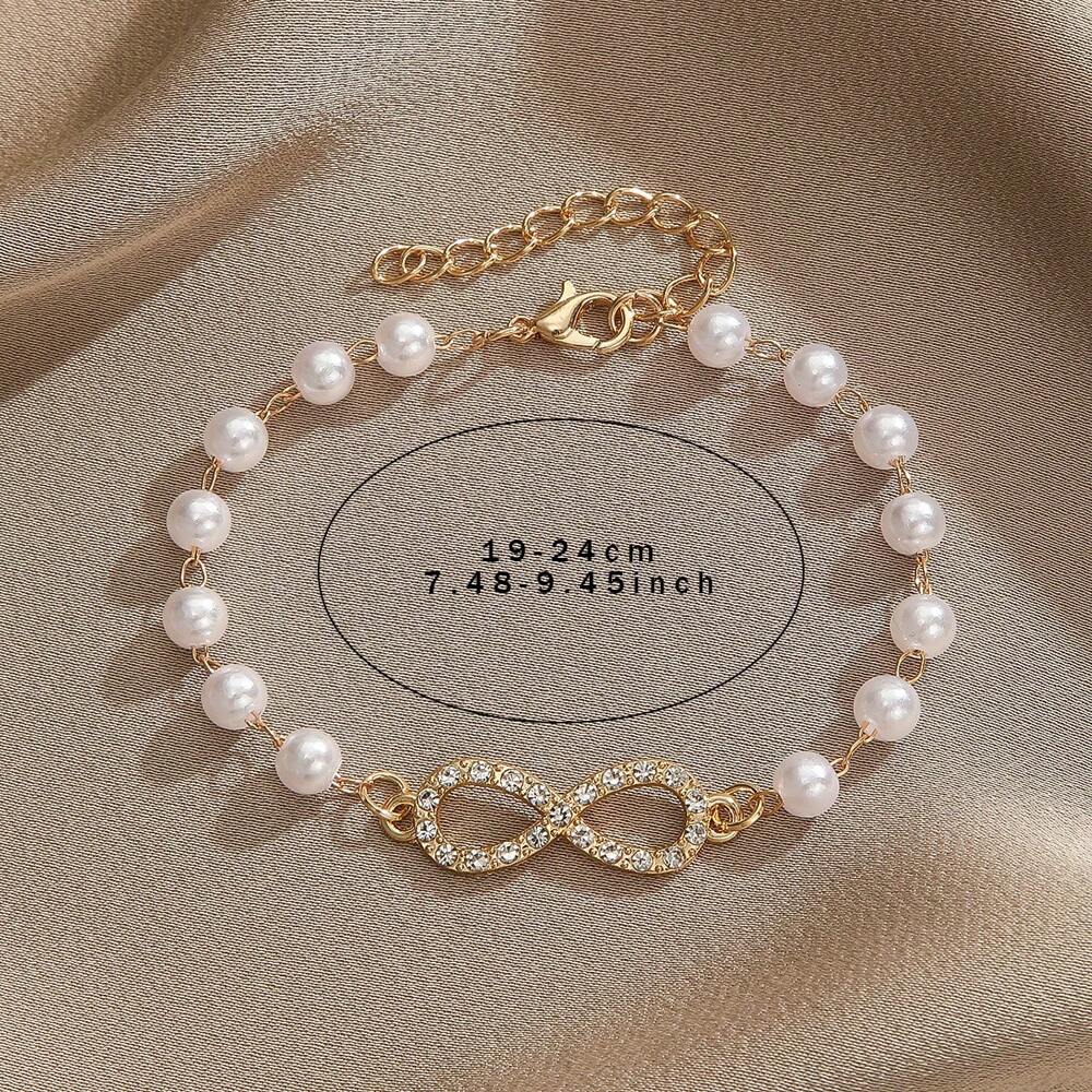 Fashion Rhinestone Infinity Symbol Faux Pearl Beaded Bracelet – Elegant Women’s Jewelry For Daily Wear
